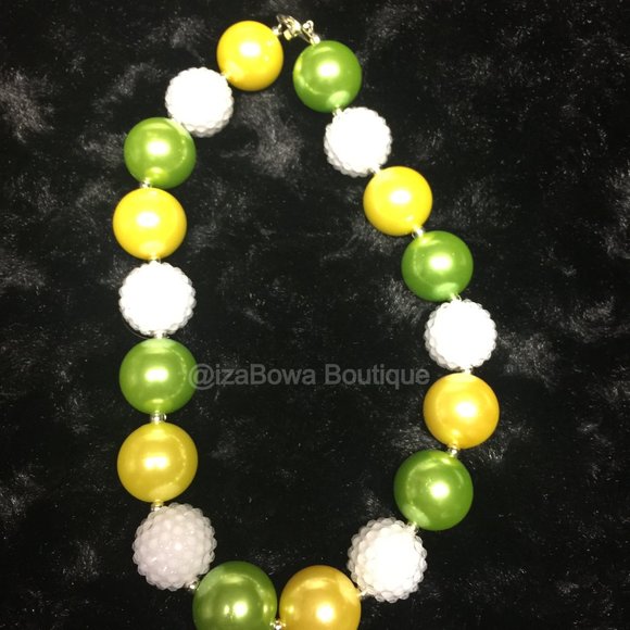 Lime Green, Yellow & White Sparkle Chunky Bead Necklace HAND CRAFTED